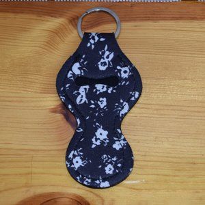 Chapstick Lip Balm Holder Keychain Black & White Floral Flower Design Style